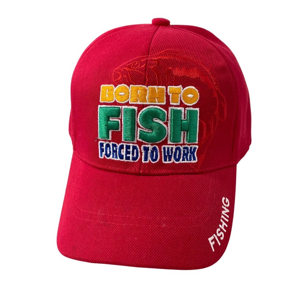Santo Cap Born To Fish Forced To Work Baseball Cap OS Adjustable Red Outdoor